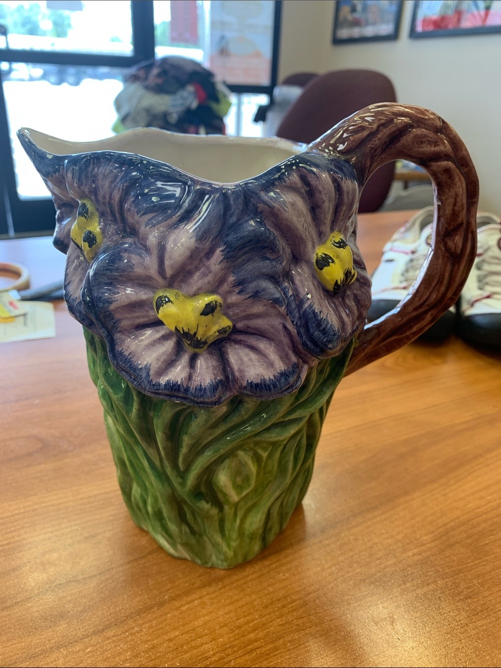 Vintage Majolica Purple Iris Pitcher made in Bassano Italy
